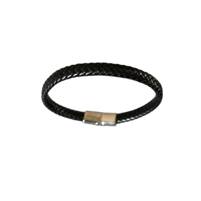 BRACELET TRESSE PLATE NOIR