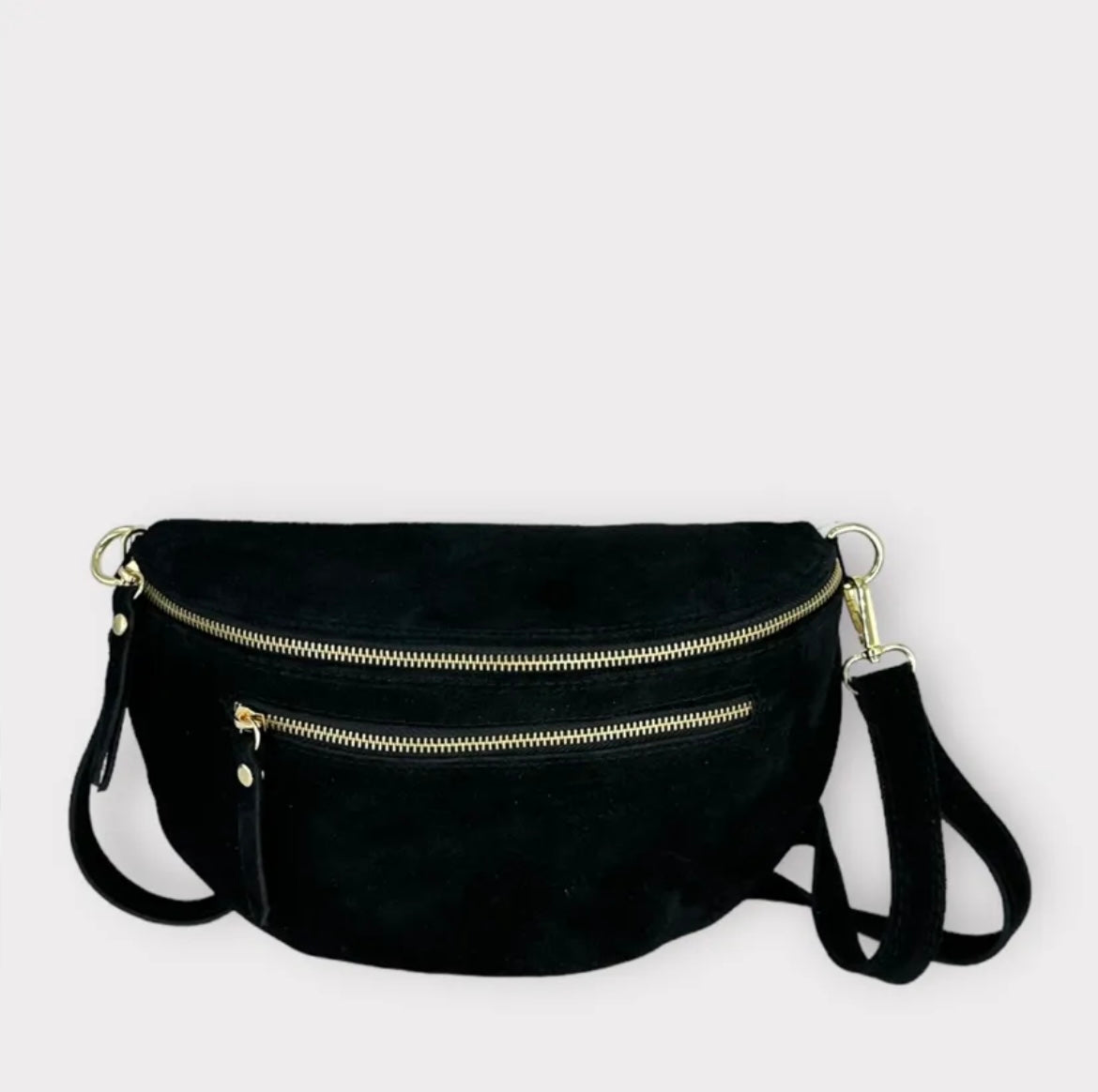 Sac banane cuir femme | BANANE LARGE TRIPLE ZIPPES EN DAIM