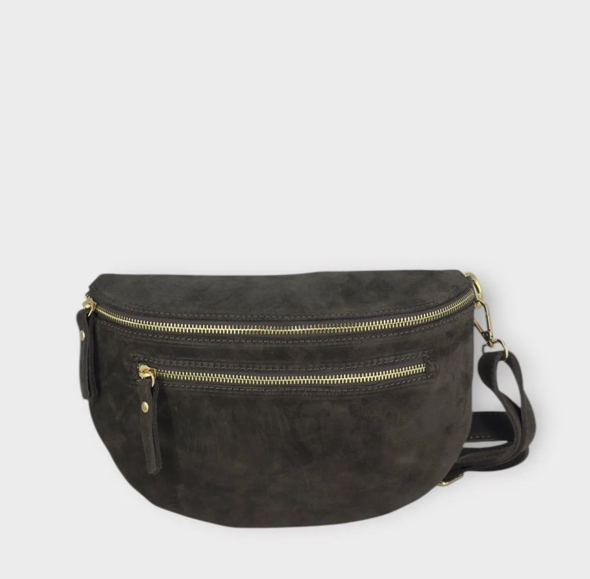 Sac banane cuir femme | BANANE LARGE TRIPLE ZIPPES EN DAIM