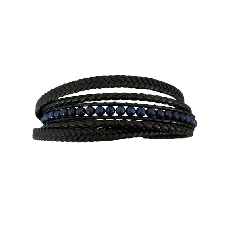 BRACELET CUIR PERLES BLEU