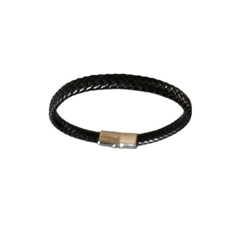 BRACELET TRESSE PLATE NOIR 