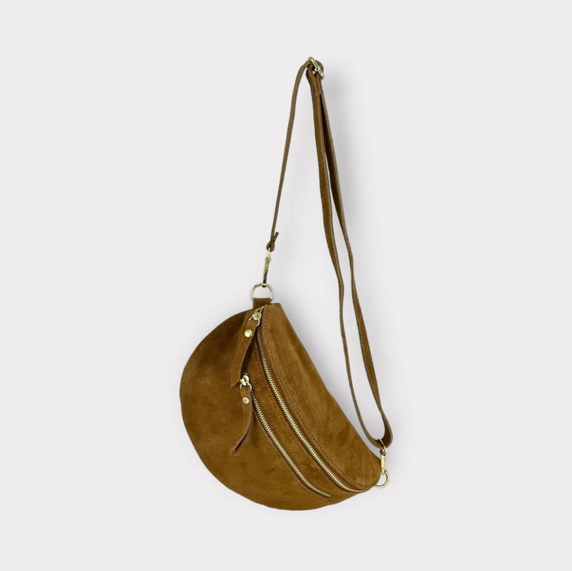 Sac banane cuir femme | BANANE LARGE TRIPLE ZIPPES EN DAIM