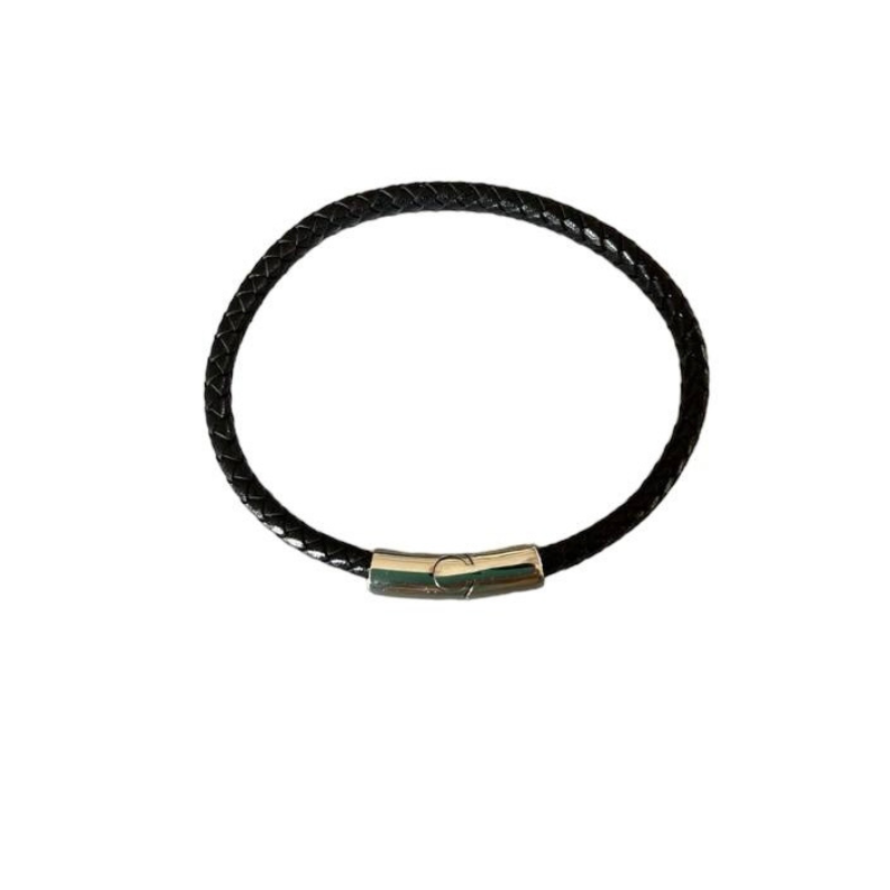 BRACELET TRESSE PLATE NOIR