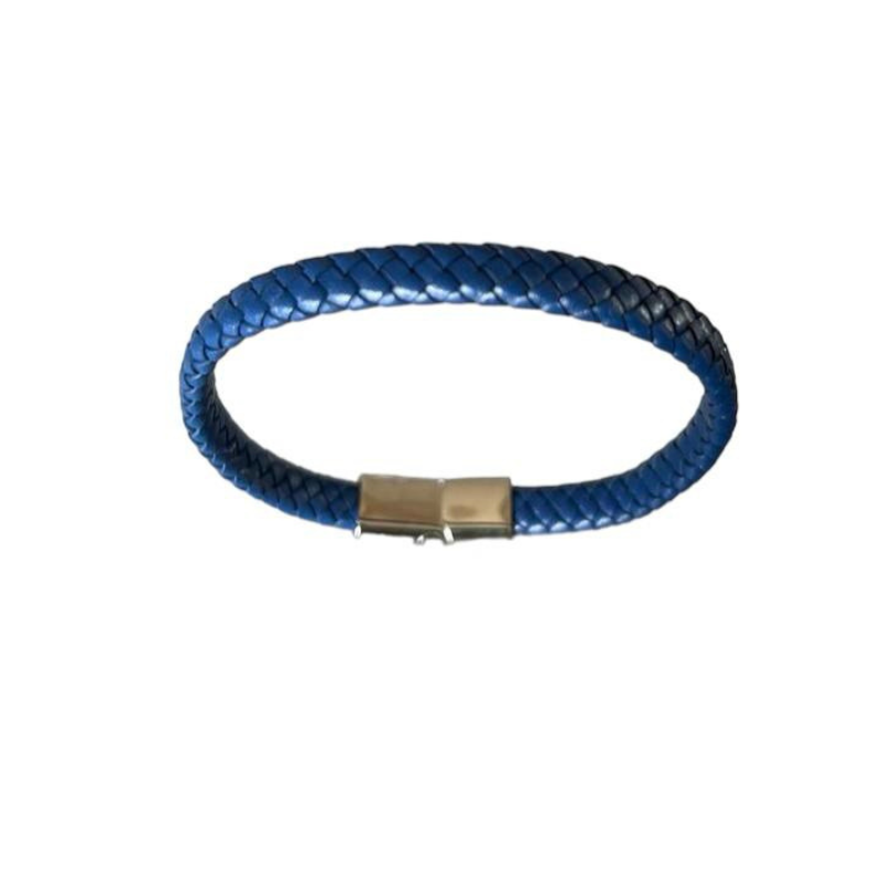 BRACELET TRESSE PLATE BLEU