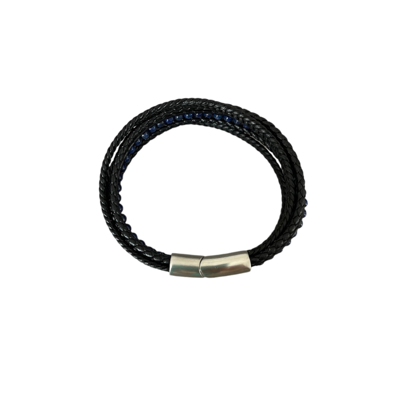 BRACELET CUIR PERLES BLEU