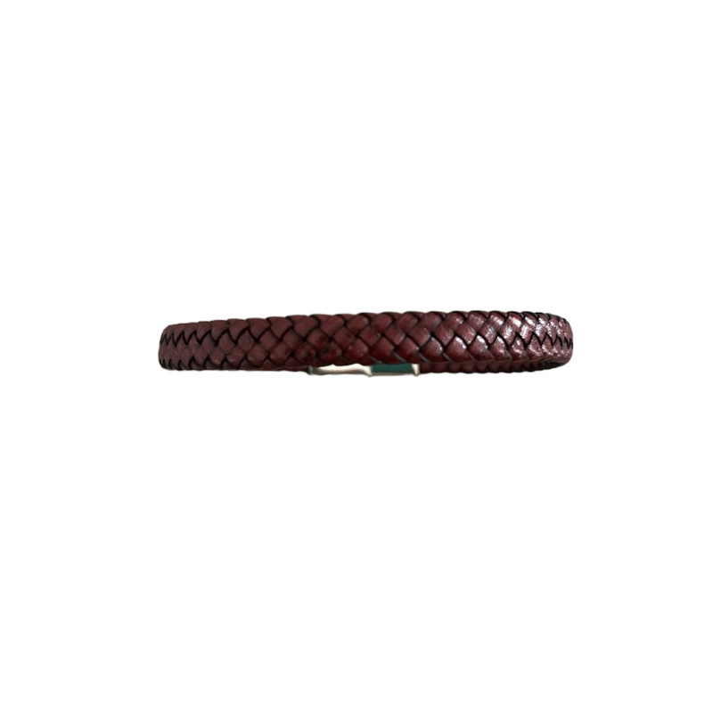 BRACELET TRESSE PLATE MARRON BORDEAUX