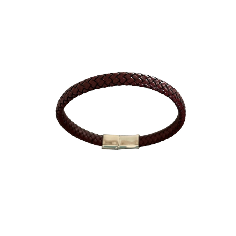 BRACELET TRESSE PLATE MARRON BORDEAUX