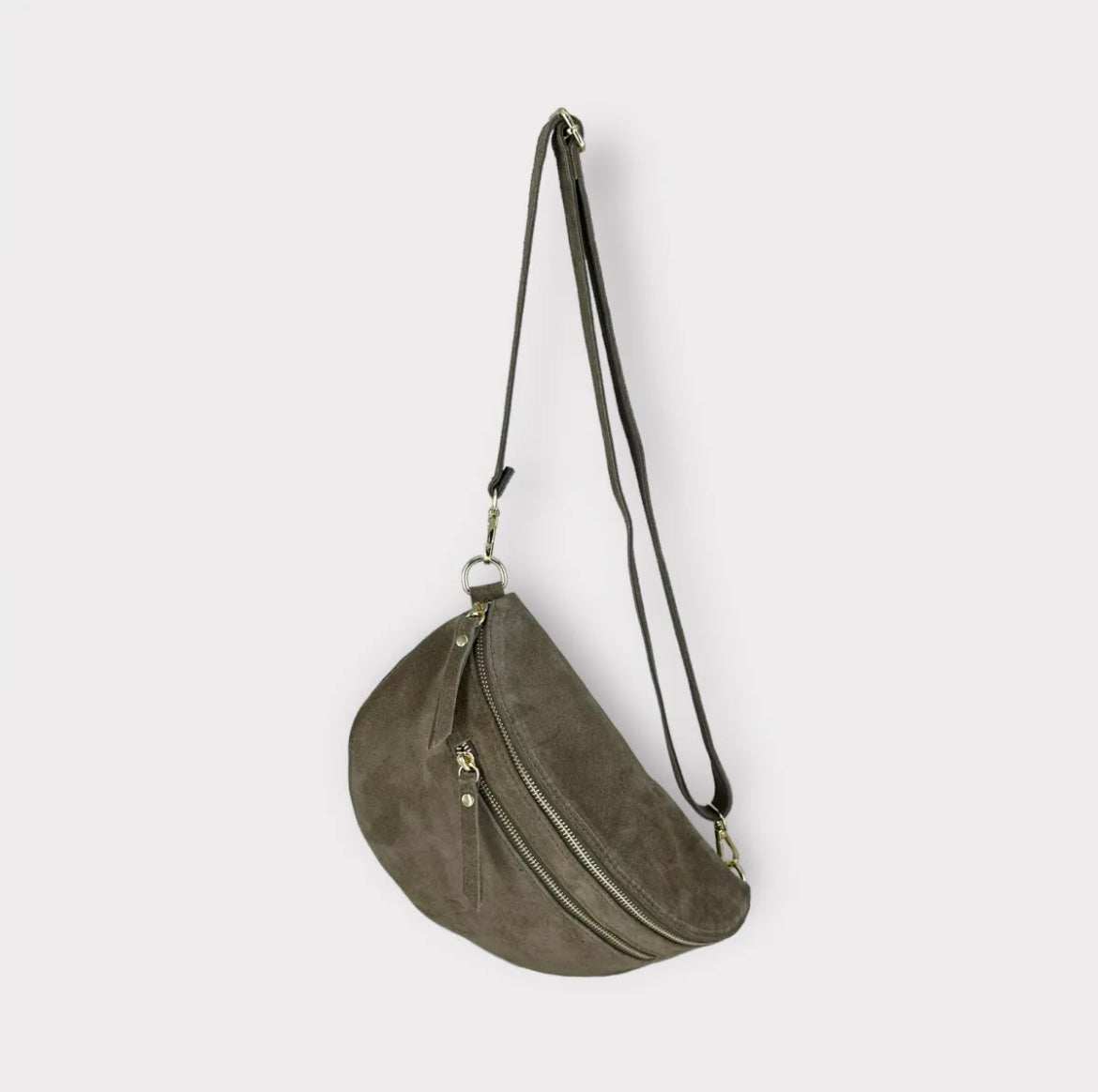 Sac banane cuir femme | BANANE LARGE TRIPLE ZIPPES EN DAIM
