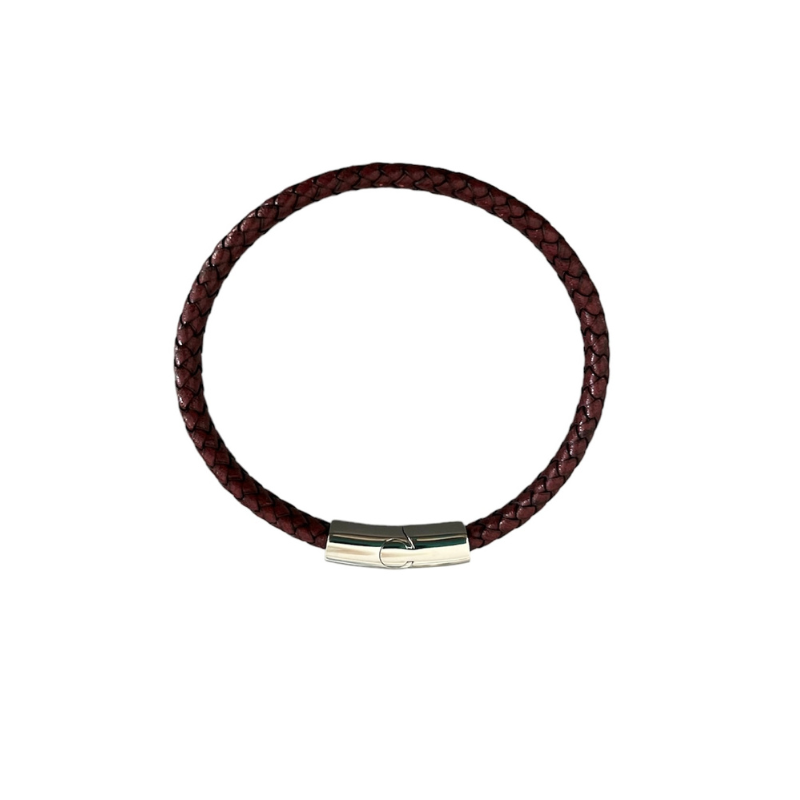 BRACELET TRESSE PLATE MARRON BORDEAUX