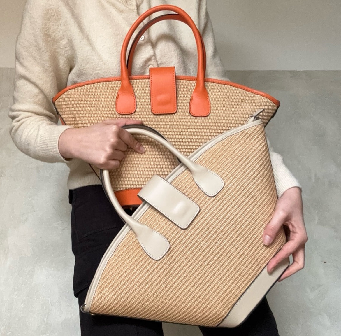 Sac à main raffia et cuir | VALENTINE